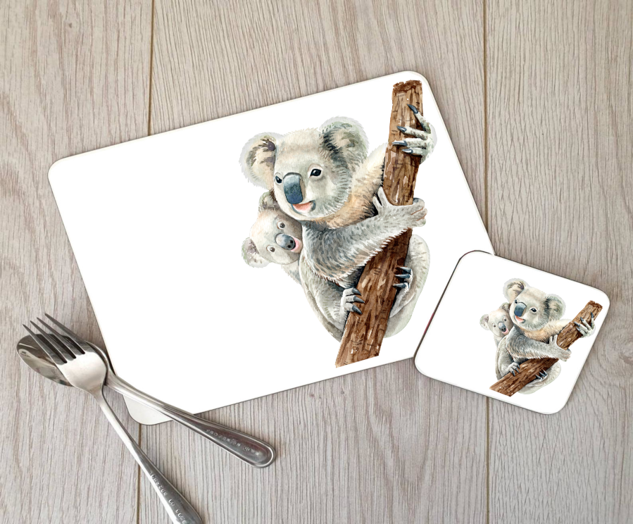 Koala Hardboard Placemat and Coaster Set, Koala Table Setting